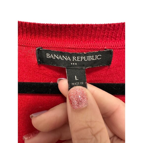 Banana Republic Womens Red V-Neck Sweater With Ruffle Cuffs Size L - Picture 4 of 5